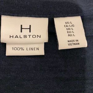 H Halston Navy Blue 100% Linen Button Up Short Sleeve Shirt Relaxed fit flowy